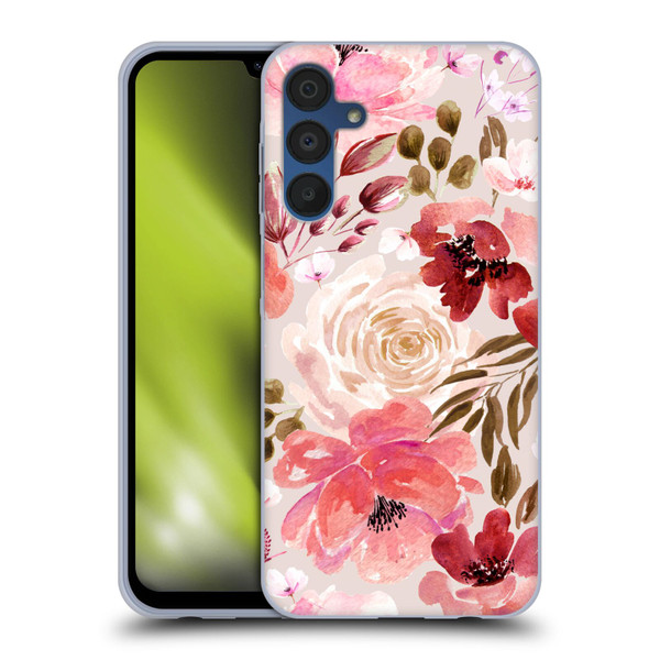 Anis Illustration Floral Pattern Light Red Soft Gel Case for Samsung Galaxy A15 & MagSafe