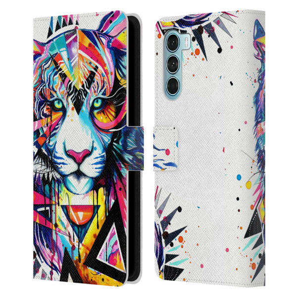 Pixie Cold Cats Shattered Tiger Leather Book Wallet Case Cover For Motorola Edge S30 / Moto G200 5G