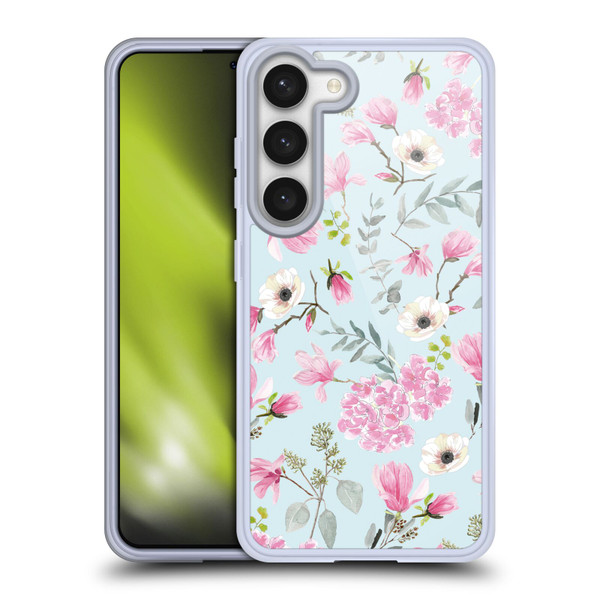 Anis Illustration Graphics Romantic Pattern Light Blue Soft Gel Case for Samsung Galaxy S23 5G & MagSafe