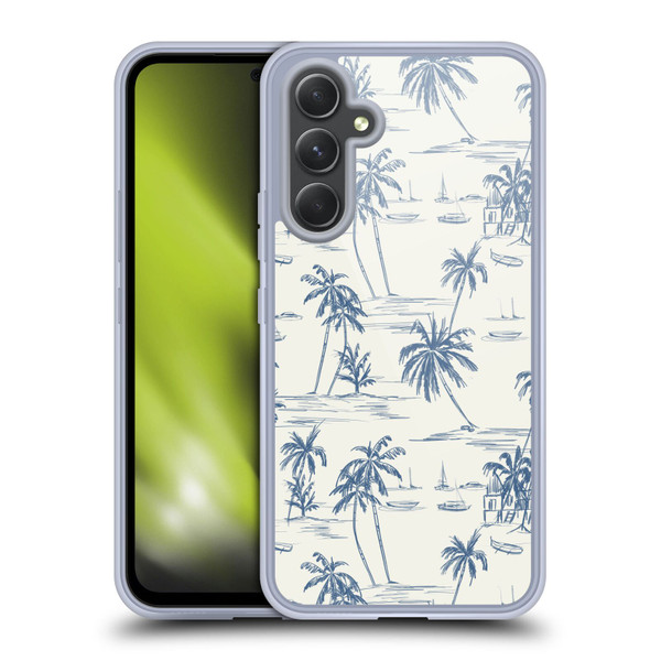 Anis Illustration Mix Pattern Blue Beach Bold Soft Gel Case for Samsung Galaxy A54 5G