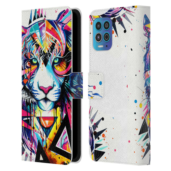 Pixie Cold Cats Shattered Tiger Leather Book Wallet Case Cover For Motorola Moto G100