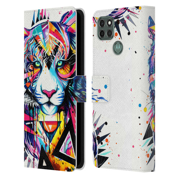 Pixie Cold Cats Shattered Tiger Leather Book Wallet Case Cover For Motorola Moto G9 Power