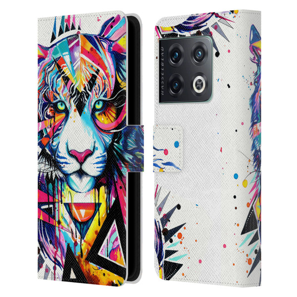 Pixie Cold Cats Shattered Tiger Leather Book Wallet Case Cover For OnePlus 10 Pro