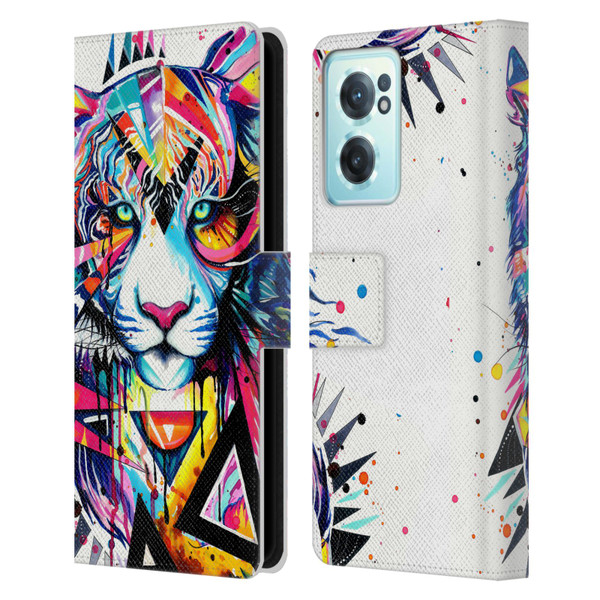Pixie Cold Cats Shattered Tiger Leather Book Wallet Case Cover For OnePlus Nord CE 2 5G