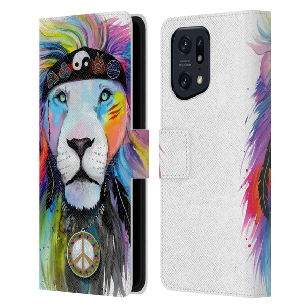 Pixie Cold Cats Hippy Lion Leather Book Wallet Case Cover For OPPO Find X5 Pro