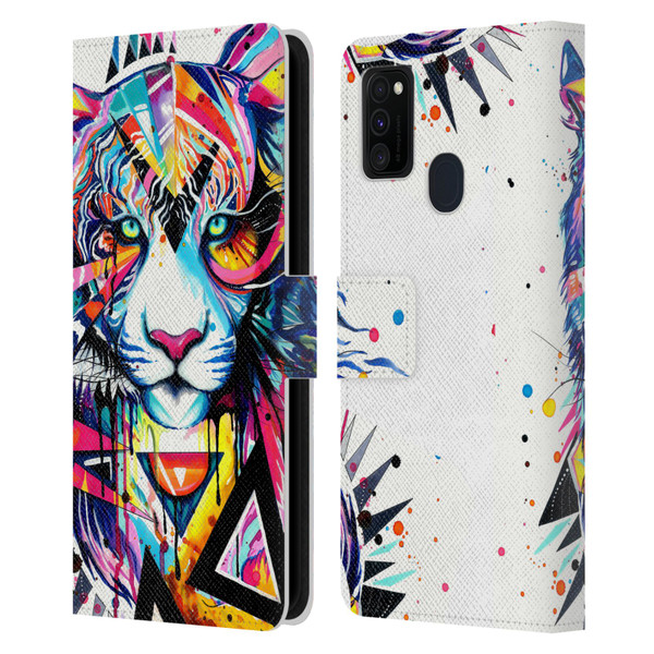 Pixie Cold Cats Shattered Tiger Leather Book Wallet Case Cover For Samsung Galaxy M30s (2019)/M21 (2020)