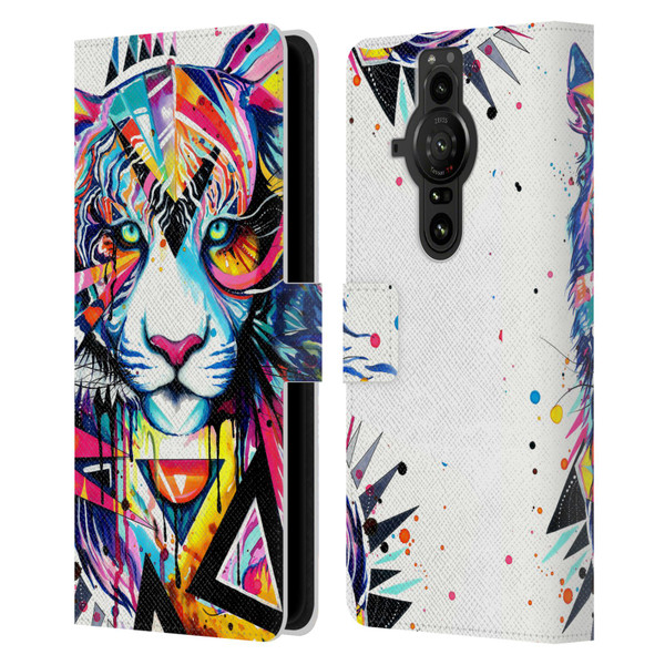 Pixie Cold Cats Shattered Tiger Leather Book Wallet Case Cover For Sony Xperia Pro-I