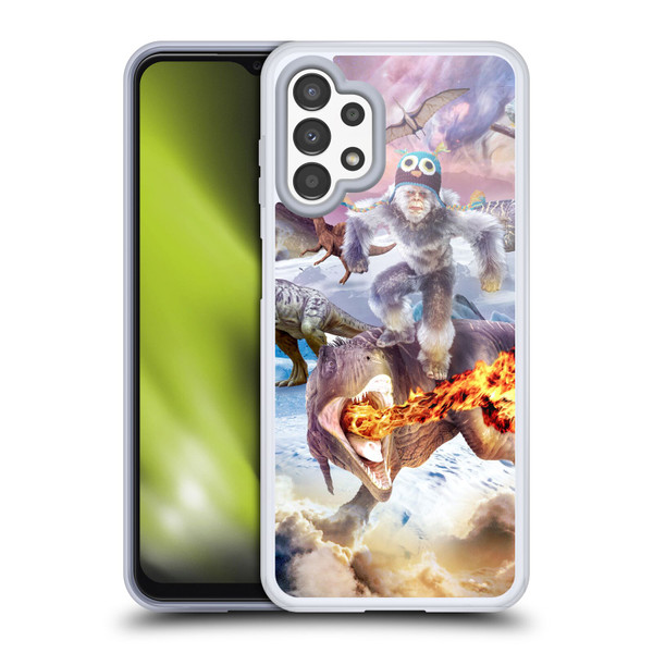 Random Galaxy Mixed Designs Monkey Riding Dinosaur Soft Gel Case for Samsung Galaxy A13 (2022)