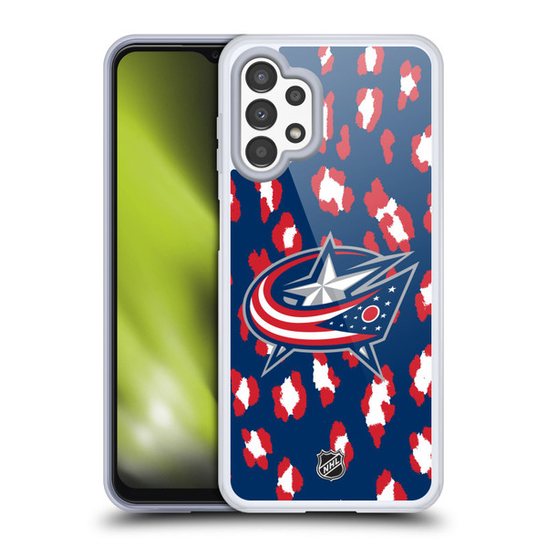 NHL Columbus Blue Jackets Leopard Pattern Soft Gel Case for Samsung Galaxy A13 (2022)
