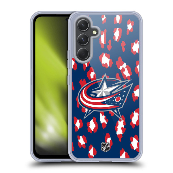 NHL Columbus Blue Jackets Leopard Pattern Soft Gel Case for Samsung Galaxy A54 5G