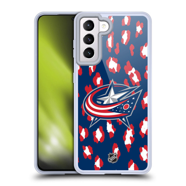NHL Columbus Blue Jackets Leopard Pattern Soft Gel Case for Samsung Galaxy S21 5G & MagSafe