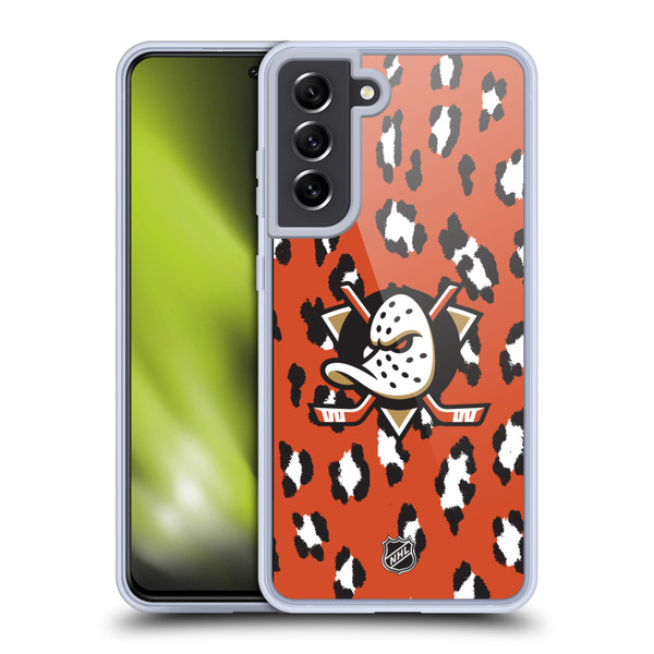 NHL Anaheim Ducks Leopard Pattern Soft Gel Case for Samsung Galaxy S21 FE 5G & MagSafe