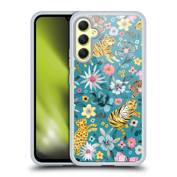 Ninola Botanical Patterns Tigers Flowers Soft Gel Case for Samsung Galaxy A34 5G