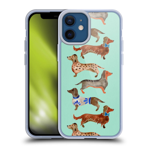 Cat Coquillette Animals Blue Dachshunds Soft Gel Case for Apple iPhone 12 Mini