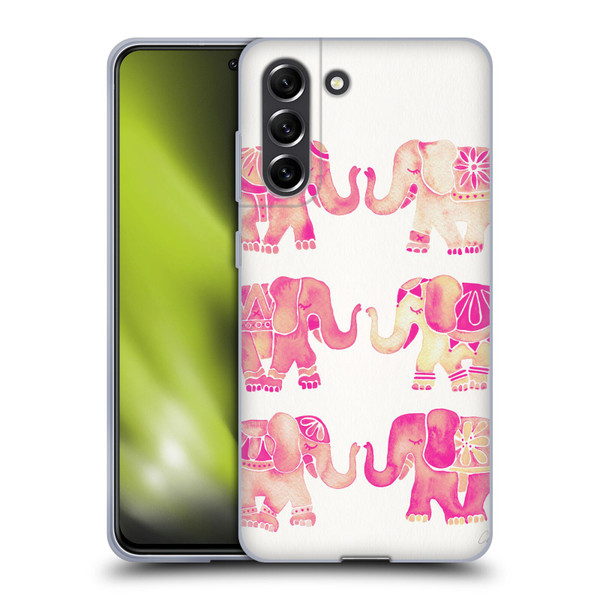 Cat Coquillette Animals 2 Pink Elephants Soft Gel Case for Samsung Galaxy S21 FE 5G