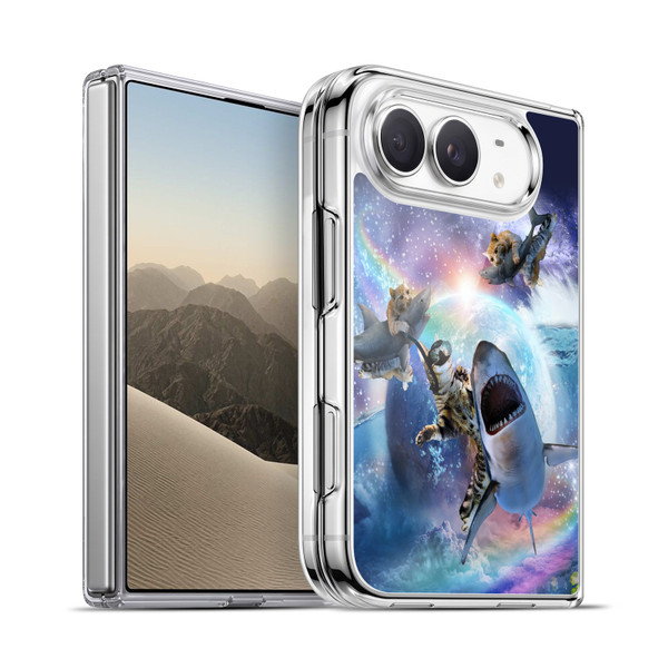 Random Galaxy Animals Space Cat Riding Shark Soft Gel Case for Apple iPhone Duo