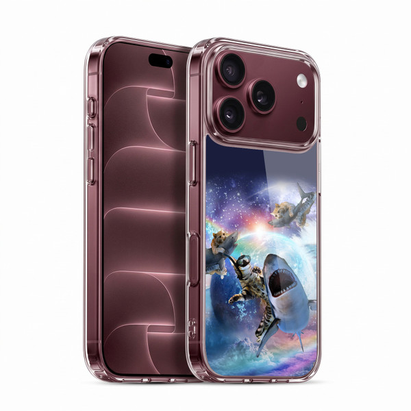 Random Galaxy Animals Space Cat Riding Shark Soft Gel Case for Apple iPhone 18 Pro