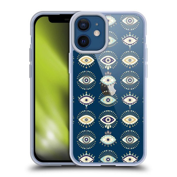 Cat Coquillette Linear White Evil Eyes Pattern Soft Gel Case for Apple iPhone 12 Mini