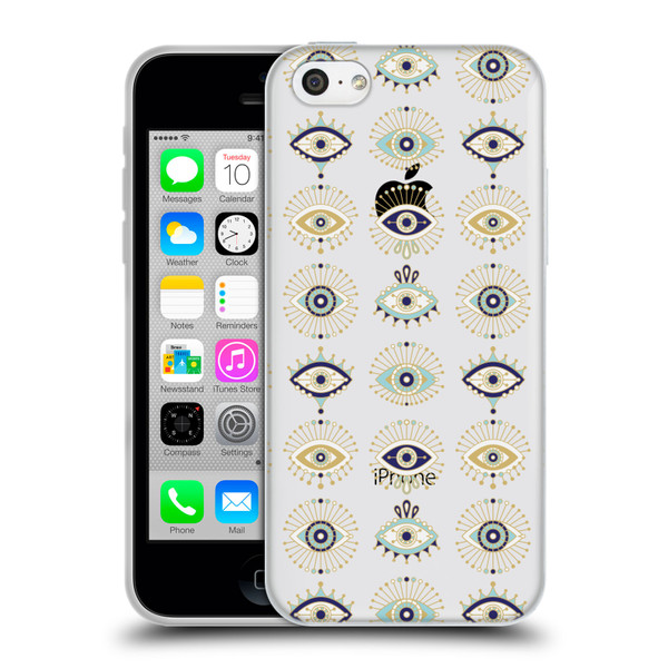 Cat Coquillette Linear White Evil Eyes Pattern Soft Gel Case for Apple iPhone 5c