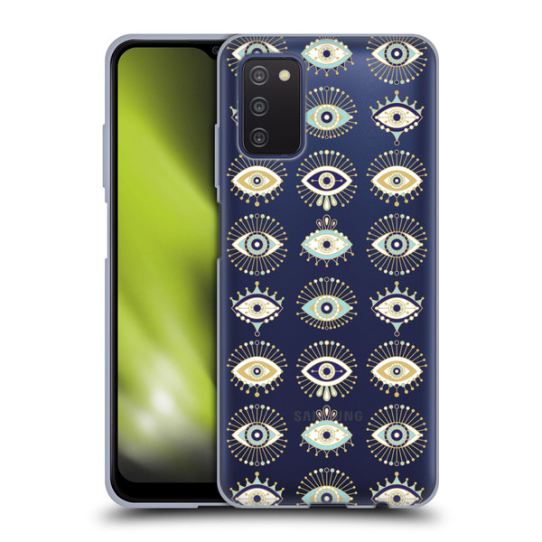 Cat Coquillette Linear White Evil Eyes Pattern Soft Gel Case for Samsung Galaxy A03s (2021)