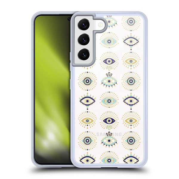 Cat Coquillette Linear White Evil Eyes Pattern Soft Gel Case for Samsung Galaxy S22 5G