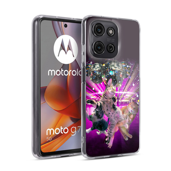 Random Galaxy Animals Disco Dancing Cat Soft Gel Case for Motorola Moto G75