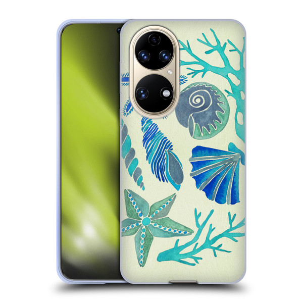 Cat Coquillette Sea Seashells Blue Soft Gel Case for Huawei P50