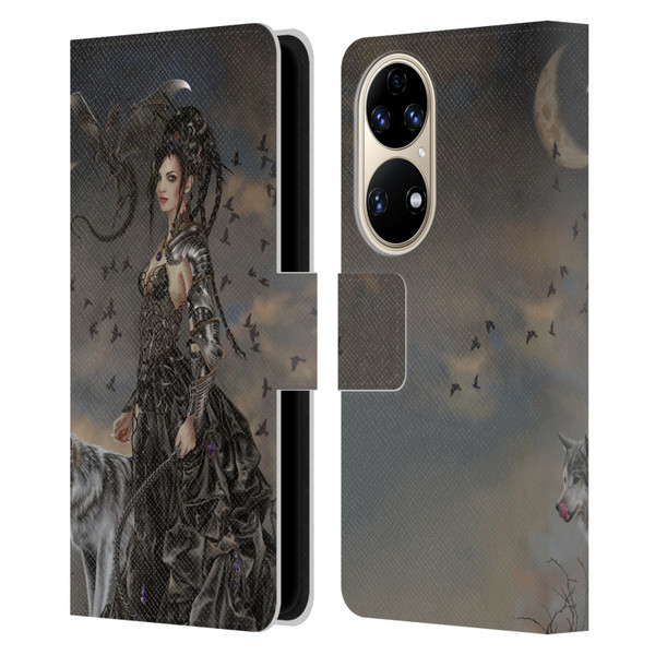 Nene Thomas Crescents Gothic Fairy Woman With Wolf Leather Book Wallet Case Cover For Huawei P50