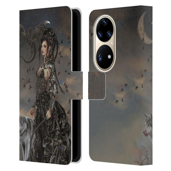 Nene Thomas Crescents Gothic Fairy Woman With Wolf Leather Book Wallet Case Cover For Huawei P50 Pro