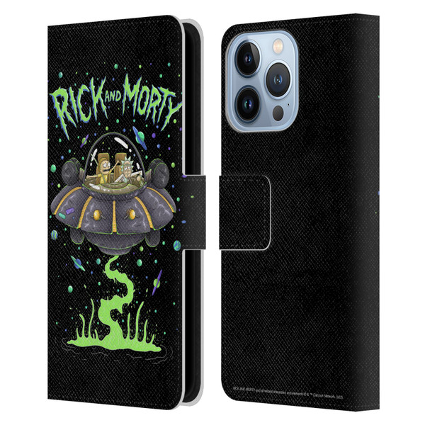 Rick And Morty Season 1 & 2 Graphics The Space Cruiser Leather Book Wallet Case Cover For Apple iPhone 13 Pro