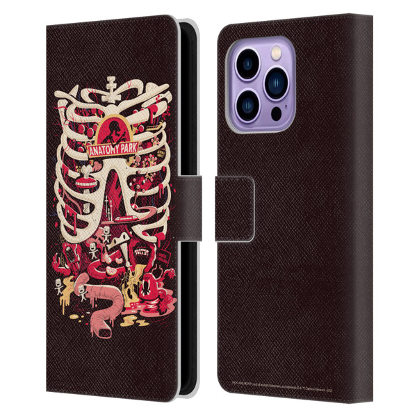 Rick And Morty Season 1 & 2 Graphics Anatomy Park Leather Book Wallet Case Cover For Apple iPhone 14 Pro Max
