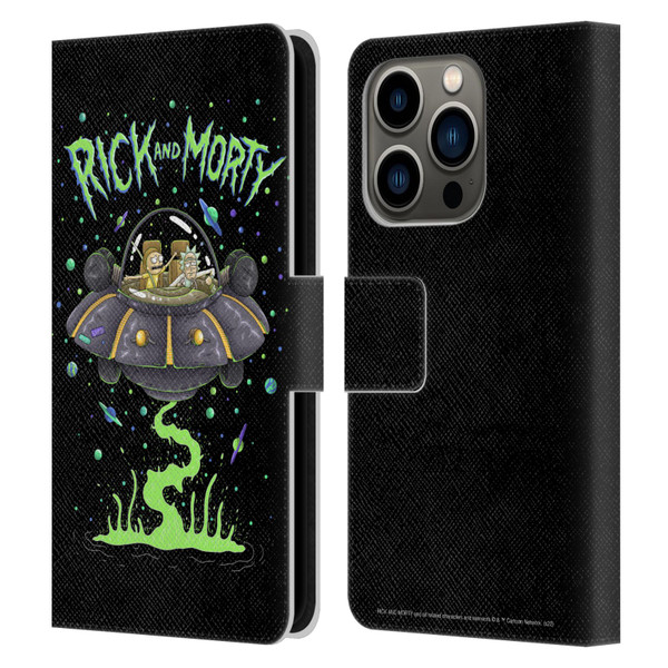 Rick And Morty Season 1 & 2 Graphics The Space Cruiser Leather Book Wallet Case Cover For Apple iPhone 14 Pro