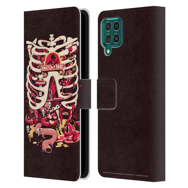 Rick And Morty Season 1 & 2 Graphics Anatomy Park Leather Book Wallet Case Cover For Samsung Galaxy F62 (2021)