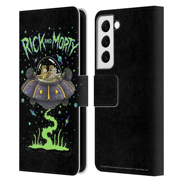 Rick And Morty Season 1 & 2 Graphics The Space Cruiser Leather Book Wallet Case Cover For Samsung Galaxy S22 5G