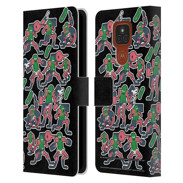 Rick And Morty Season 3 Character Art Pickle Rick Stickers Print Leather Book Wallet Case Cover For Motorola Moto E7 Plus
