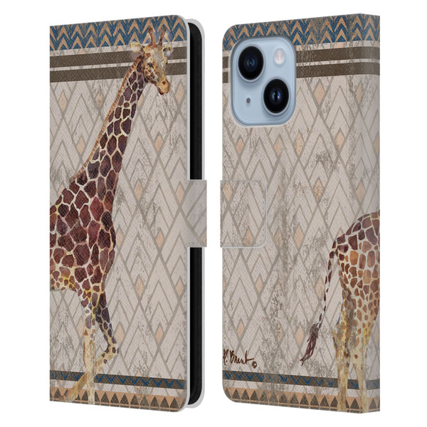 Paul Brent Animals Tribal Giraffe Leather Book Wallet Case Cover For Apple iPhone 14 Plus