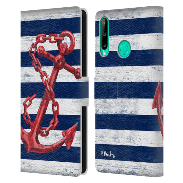 Paul Brent Nautical Westerly Anchor Red Leather Book Wallet Case Cover For Huawei P40 lite E