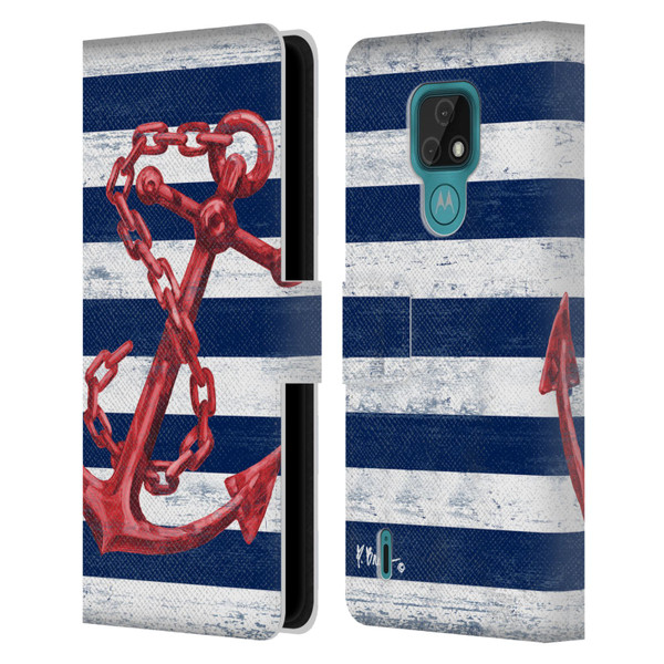 Paul Brent Nautical Westerly Anchor Red Leather Book Wallet Case Cover For Motorola Moto E7