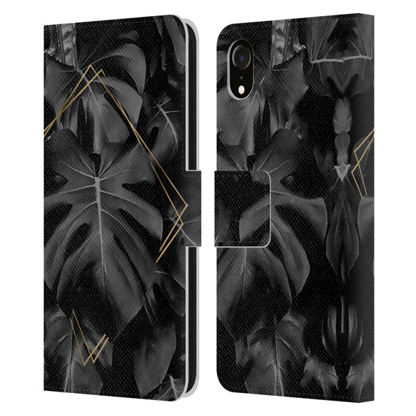 LebensArt Elegance in Black Deep Monstera Leather Book Wallet Case Cover For Apple iPhone XR