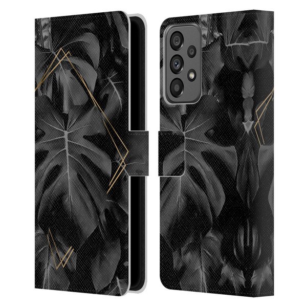 LebensArt Elegance in Black Deep Monstera Leather Book Wallet Case Cover For Samsung Galaxy A73 5G (2022)