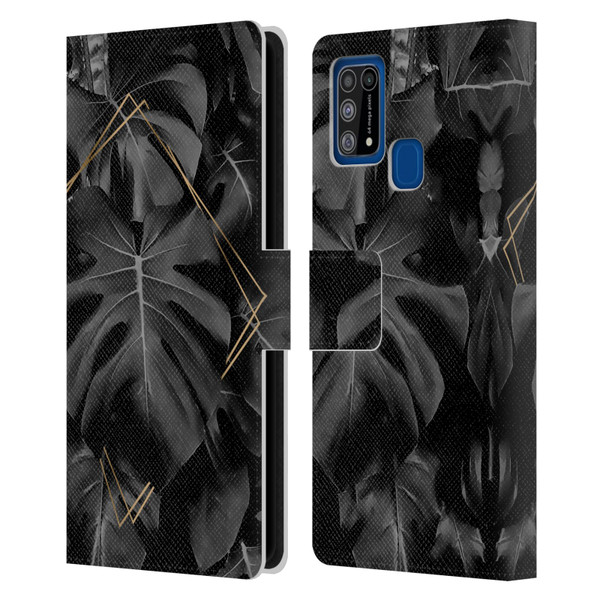 LebensArt Elegance in Black Deep Monstera Leather Book Wallet Case Cover For Samsung Galaxy M31 (2020)
