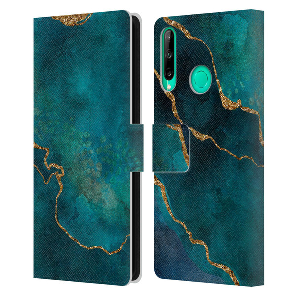 LebensArt Mineral Marble Glam Turquoise Leather Book Wallet Case Cover For Huawei P40 lite E