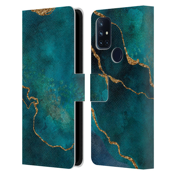 LebensArt Mineral Marble Glam Turquoise Leather Book Wallet Case Cover For OnePlus Nord N10 5G