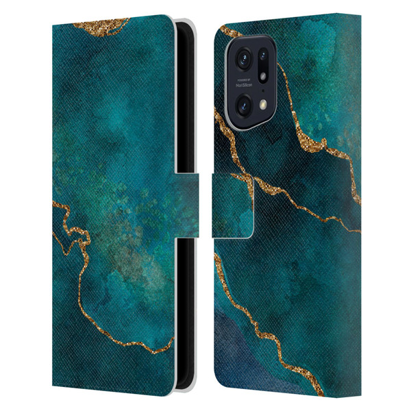 LebensArt Mineral Marble Glam Turquoise Leather Book Wallet Case Cover For OPPO Find X5
