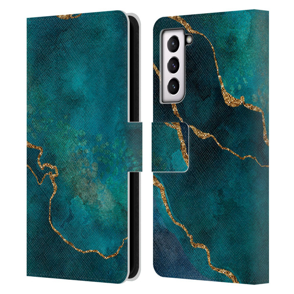 LebensArt Mineral Marble Glam Turquoise Leather Book Wallet Case Cover For Samsung Galaxy S21 5G
