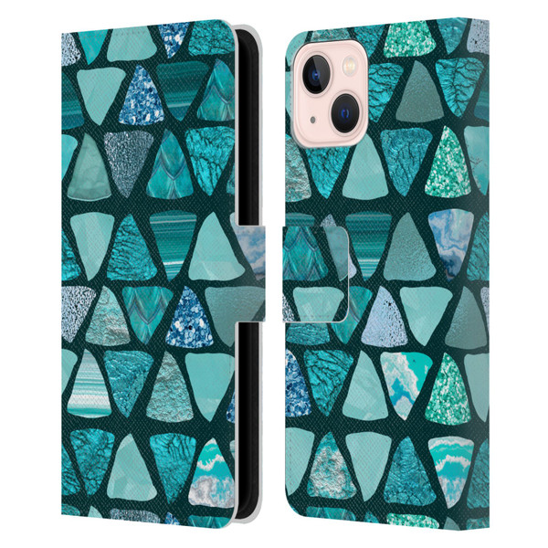 LebensArt Patterns 2 Teal Triangle Leather Book Wallet Case Cover For Apple iPhone 13