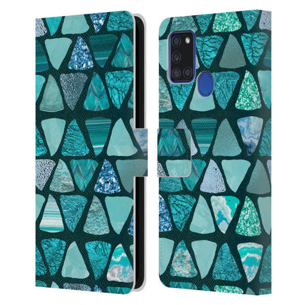 LebensArt Patterns 2 Teal Triangle Leather Book Wallet Case Cover For Samsung Galaxy A21s (2020)