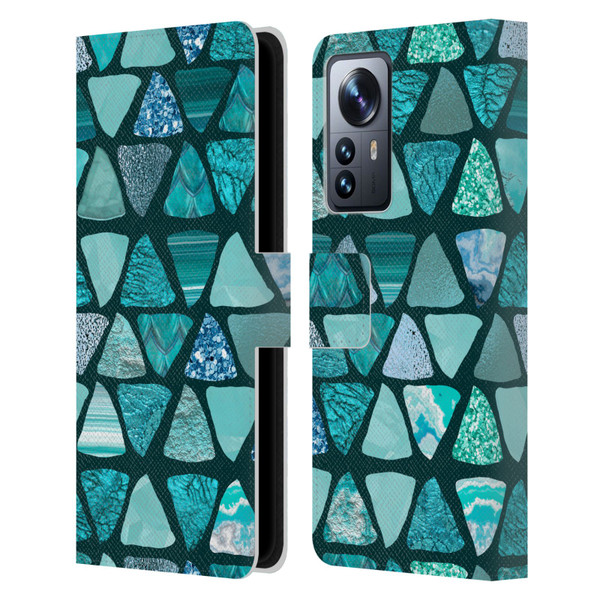 LebensArt Patterns 2 Teal Triangle Leather Book Wallet Case Cover For Xiaomi 12 Pro