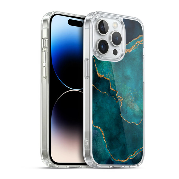 LebensArt Mineral Marble Glam Turquoise Soft Gel Case for Apple iPhone 14 Pro & MagSafe