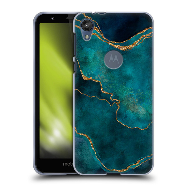 LebensArt Mineral Marble Glam Turquoise Soft Gel Case for Motorola Moto E6